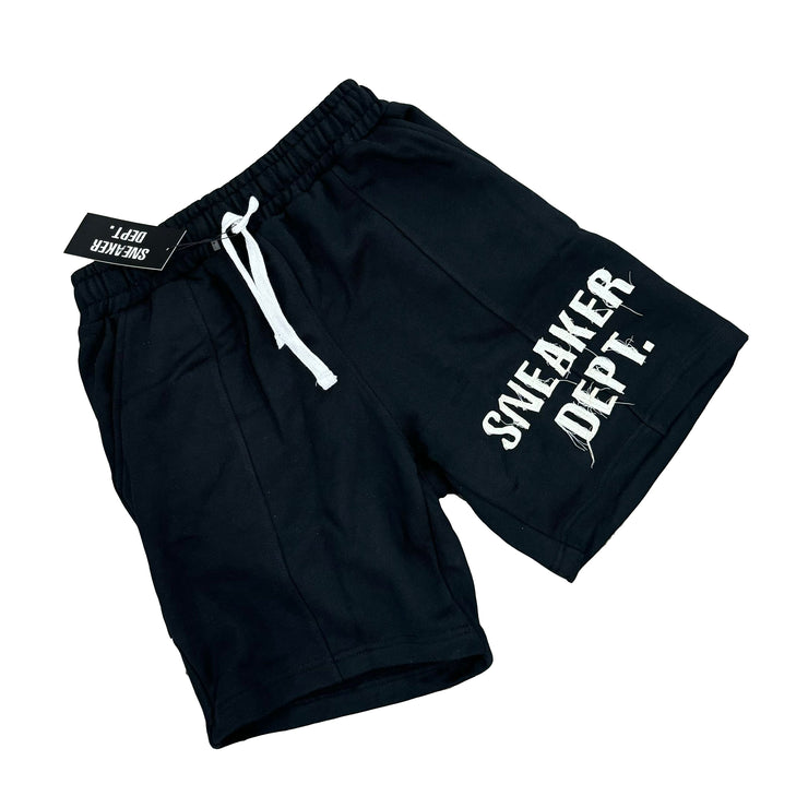 Black Sneaker Dept. Shorts W/Distressed Embroidery