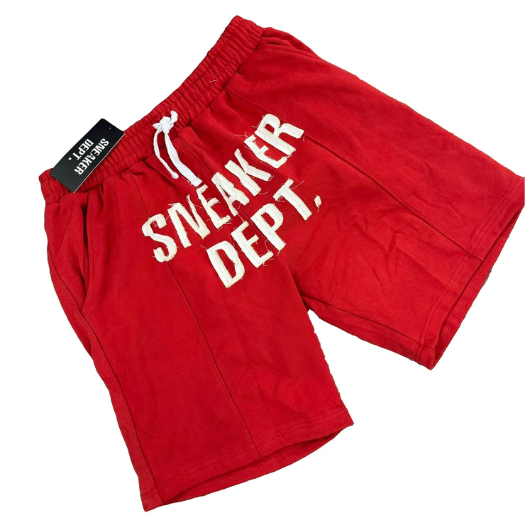 Red Sneaker Dept Heavy Weight Terry Cloth Distressed Embroidery Shorts